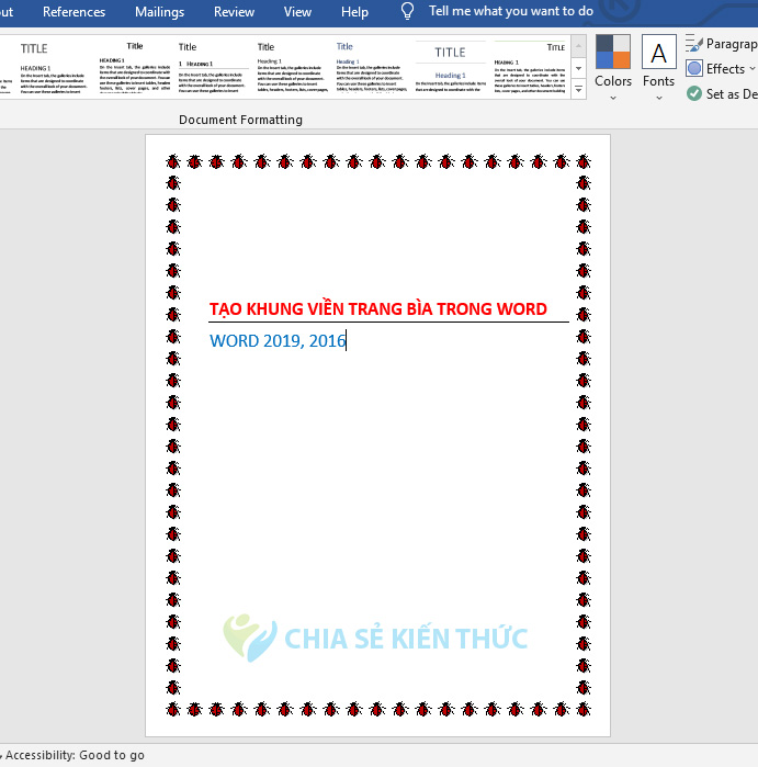 Cách tạo khung viền trang bìa trong Word
