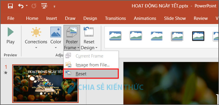 Reset ảnh preview video PowerPoint
