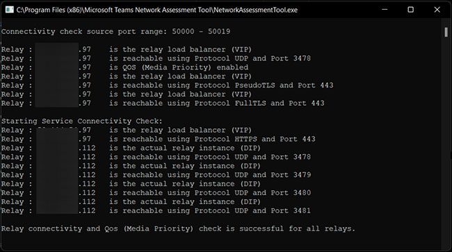 Chạy công cụ Microsoft Teams Network Assessment