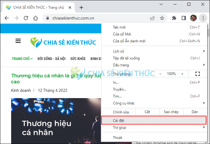 Mở Cài đặt trên trình duyệt Chrome