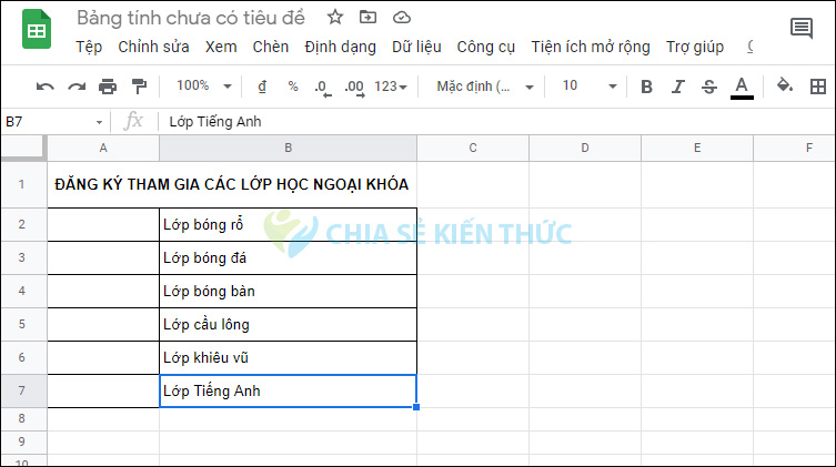 Nhập nội dung Google Sheets 