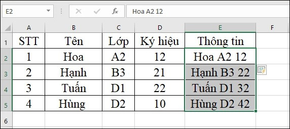 Gộp dữ liệu Excel