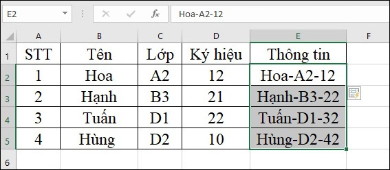 Gộp dữ liệu Excel có thêm biểu tượng