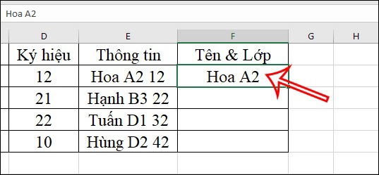 Mẫu dữ liệu cần lấy trong Excel