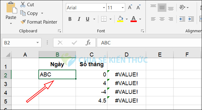 EOMONTH hiển thị lỗi #VALUE