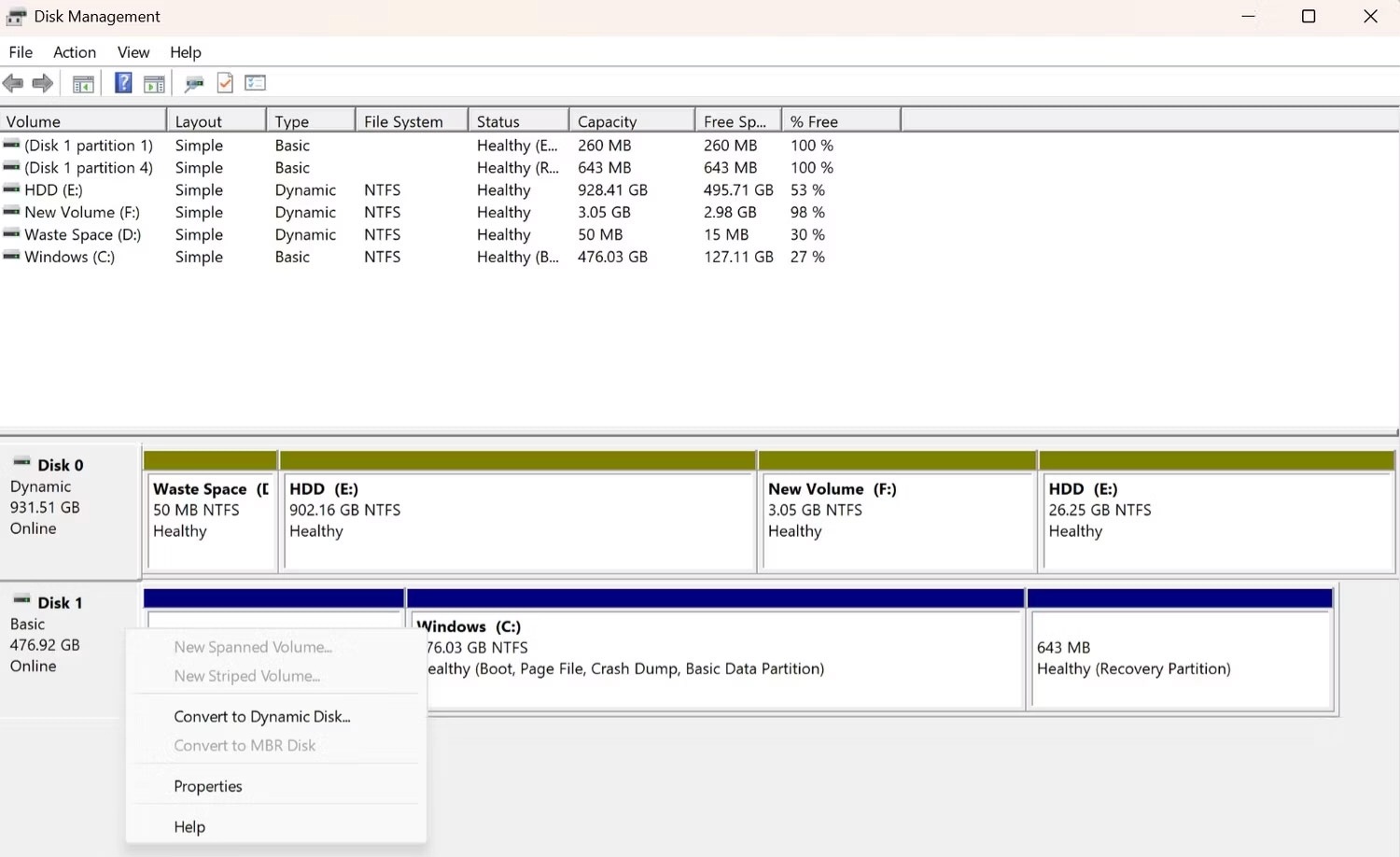 Tùy chọn Properties trong Disk Management