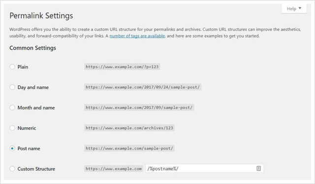 Các thiết lập Permalink Settings