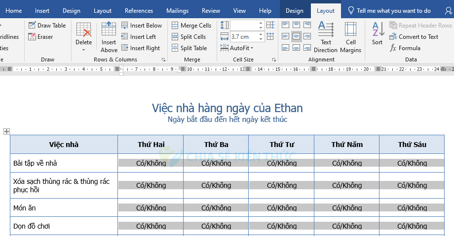 Kết quả căn giữa khi chọn Align Center