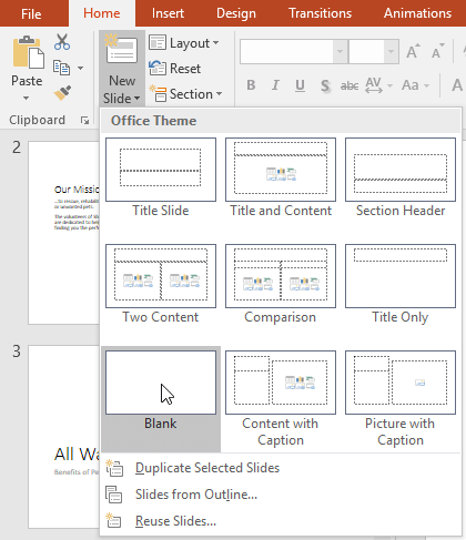 Tạo slide trống cho bài thuyết trình PowerPoint