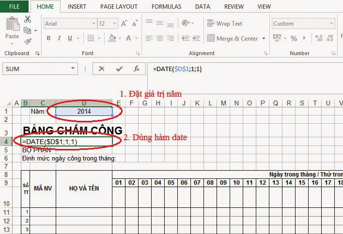 Hướng dẫn chi tiết cách tạo bảng chấm công trên Excel