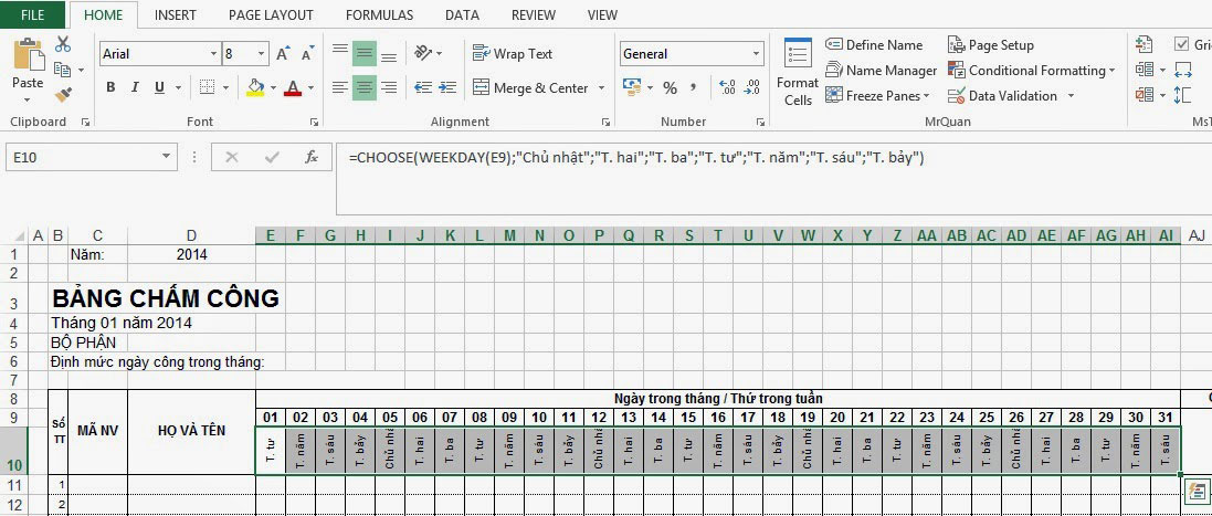 Hướng dẫn chi tiết cách tạo bảng chấm công trên Excel