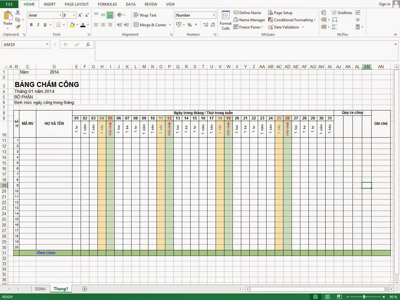 Hướng dẫn chi tiết cách tạo bảng chấm công trên Excel