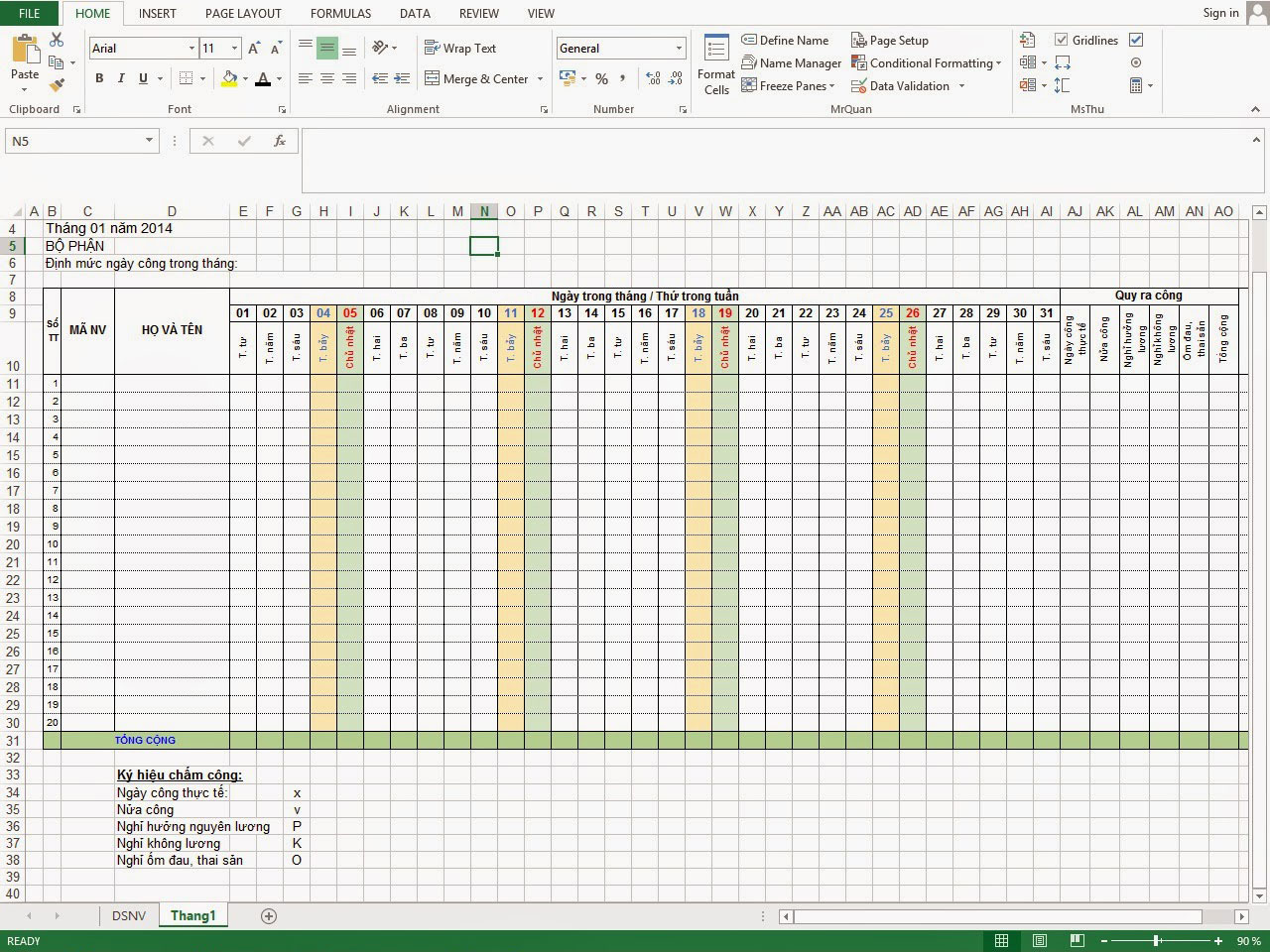 Hướng dẫn chi tiết cách tạo bảng chấm công trên Excel