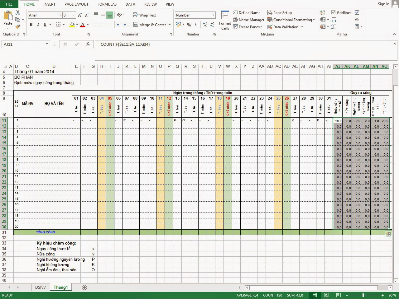 Hướng dẫn chi tiết cách tạo bảng chấm công trên Excel