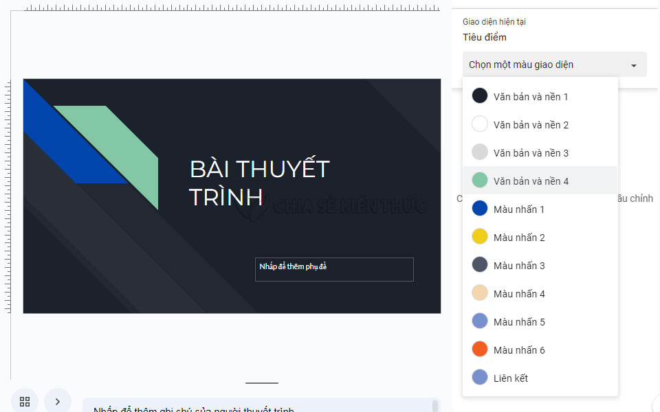Chọn màu theme slide trong Google Slides
