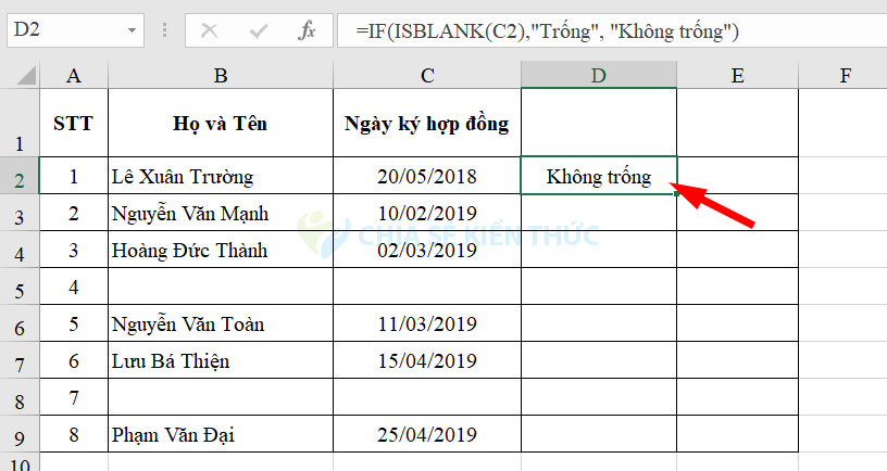 Đổi nội dung giá trị hàm ISBLANK