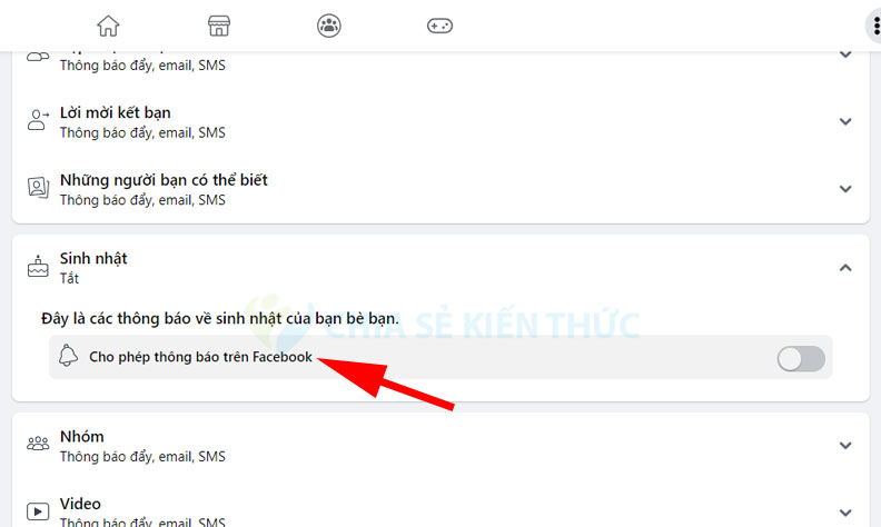 Tắt thông báo sinh nhật trên Facebook máy tính