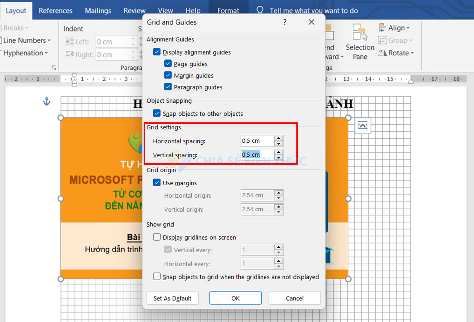 Cách chỉnh ảnh trong Word bằng đường lưới