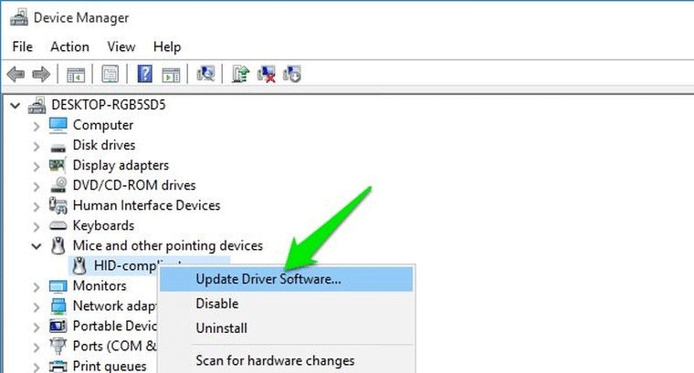 Click vào Update Driver Software