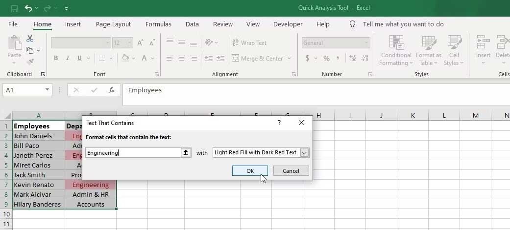 Ví dụ về cách dùng Quick Analysis trong Excel