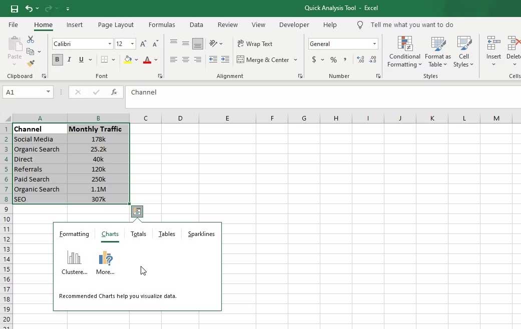 Ví dụ về cách dùng Quick Analysis trong Excel