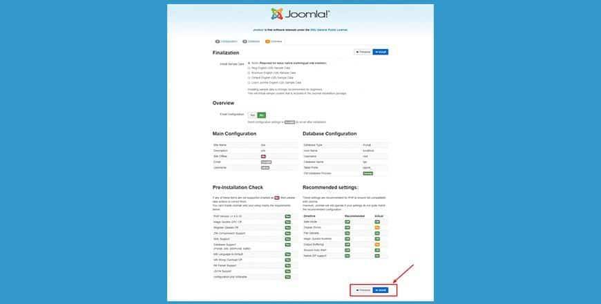 Hướng dẫn cài đặt Joomla: Cấu hình Joomla