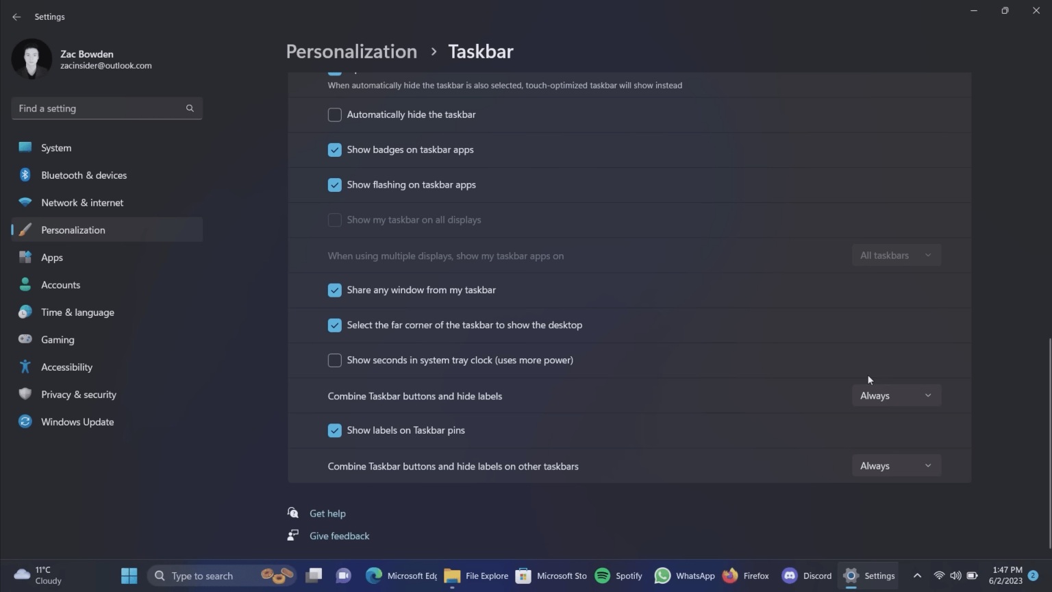 Tính năng mới trong Taskbar