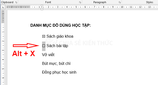 Chèn dấu tích trong Word bằng phím tắt - Bước 4.2