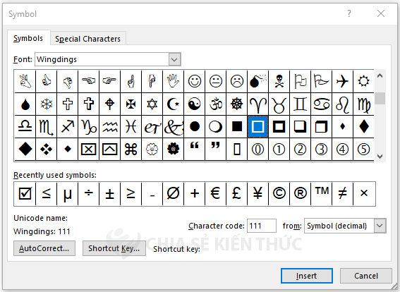 Tạo ô checkbox trong Word bằng Symbols