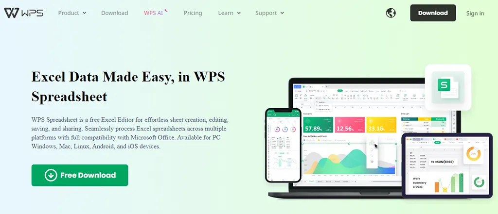 WPS Office cho bạn sử dụng nhiều tính năng nâng cao như Excel