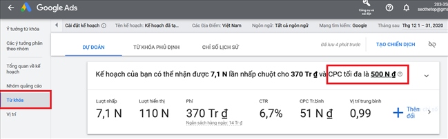 Giá thầu CPC Tối đa