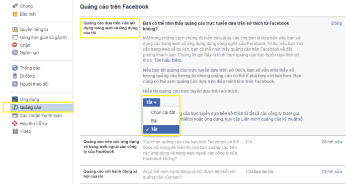 Tắt gợi ý quảng cáo Facebook dựa trên sở thích