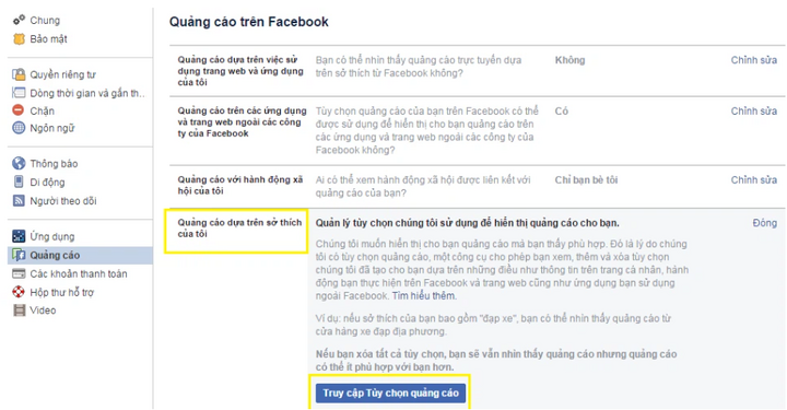 Tắt gợi ý quảng cáo Facebook dựa trên sở thích - B2