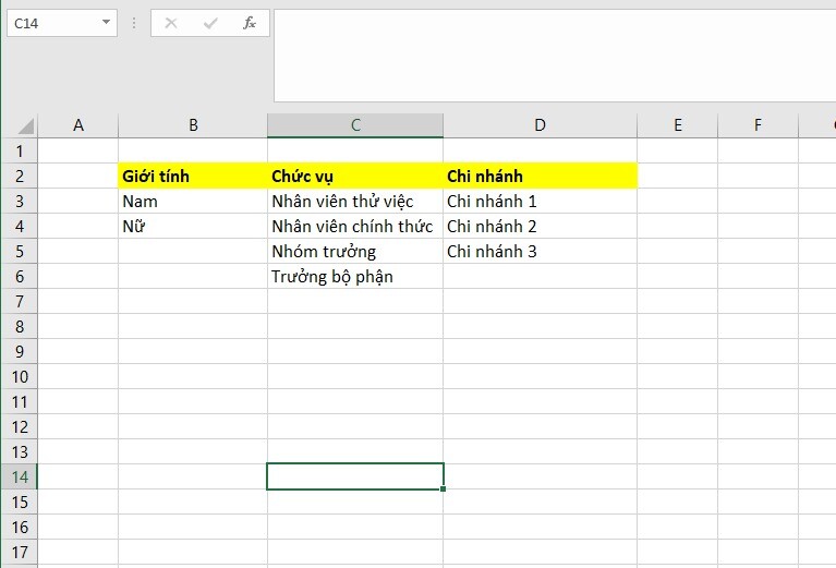 Cách tạo danh sách chọn trong Excel bằng Data Validation - Bảng dữ liệu