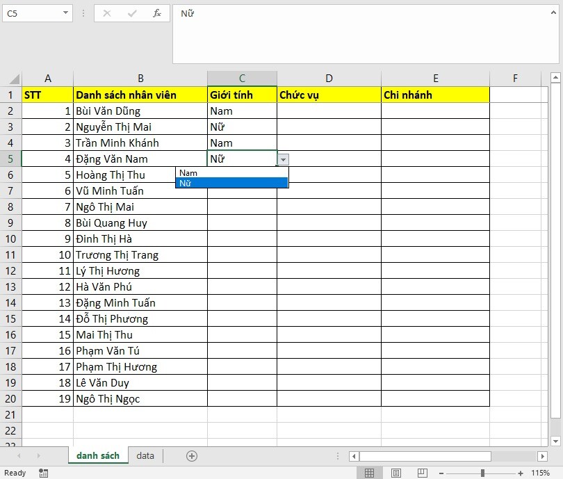 Cách tạo danh sách chọn trong Excel bằng Data Validation - Bước 3