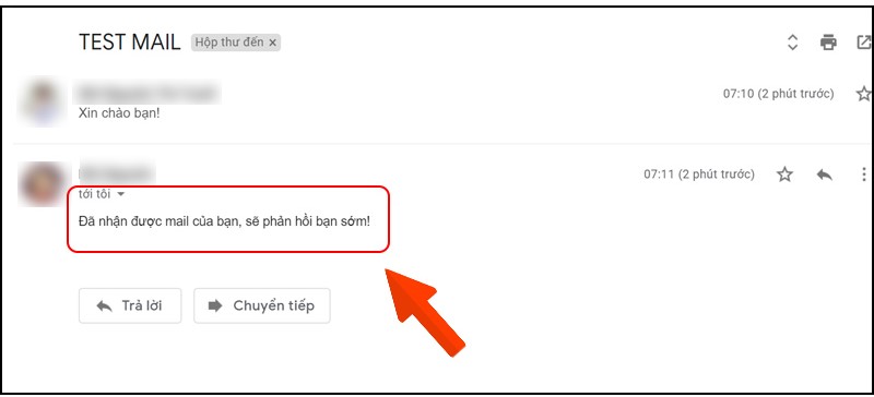 Hướng dẫn cách bật tính năng email trả lời tự động bằng Gmail - Minh họa thư trả lời tự động