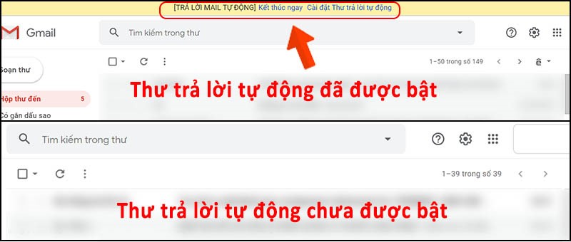 Cách nhận biết tính năng email trả lời tự động được bật