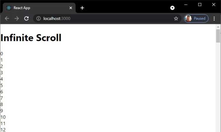 Hướng dẫn cách tạo thanh cuộn vô tận trong React.js - Ví dụ 1