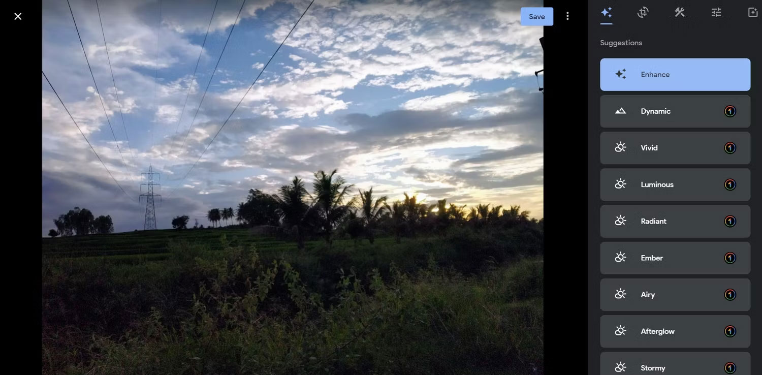 Suggestions trong Google Photos Editor