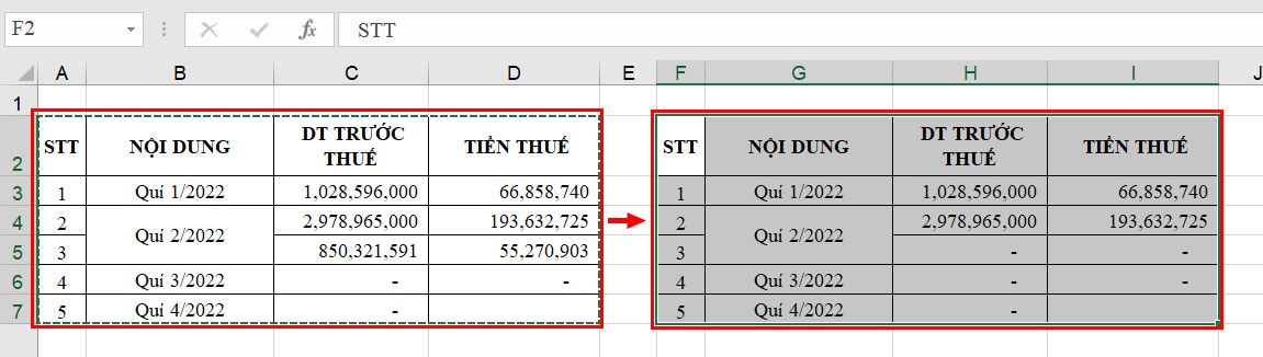 Sao chép chiều rộng của cột