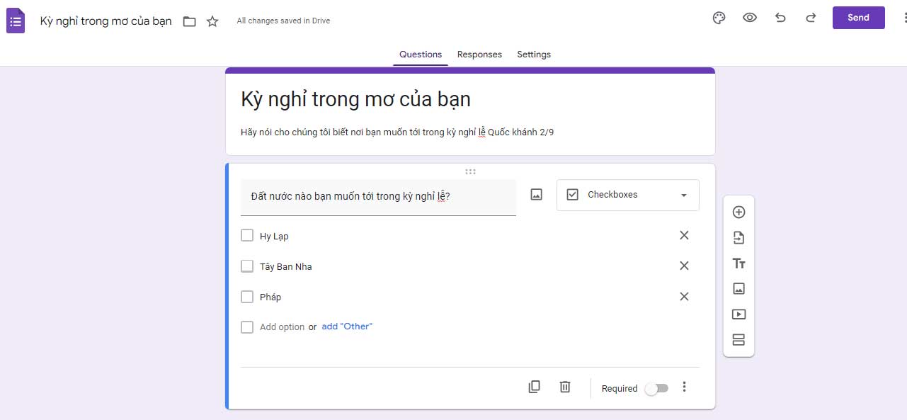 Tạo biểu mẫu khảo sát trên Google Forms