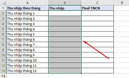 Chọn vùng dữ liệu muốn nhập số tiền