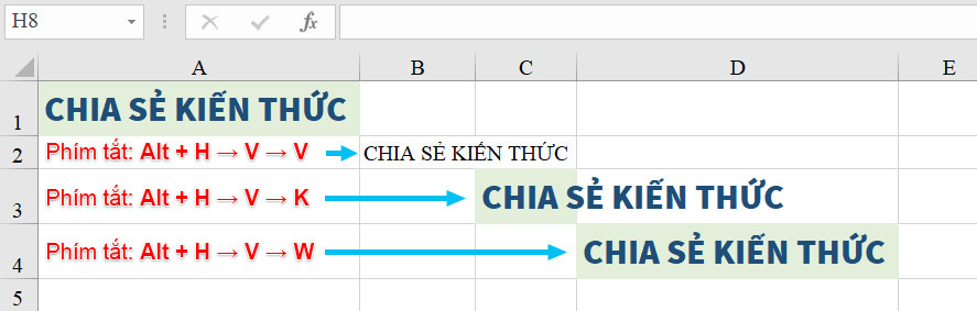 Phím tắt dán giá trị đặc biệt