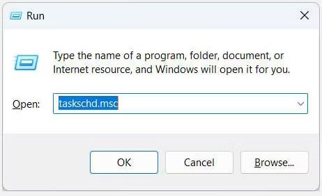 Mở Task Scheduler bằng Windows Run