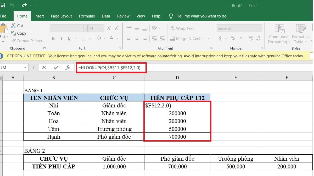 Cách dùng HLOOKUP để xếp loại danh hiệu học sinh - Bước 4