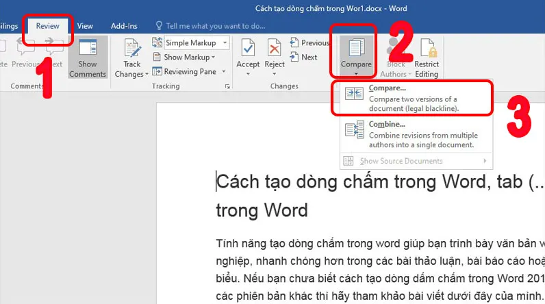 So sánh bằng công cụ Compare trên Word - Bước 1