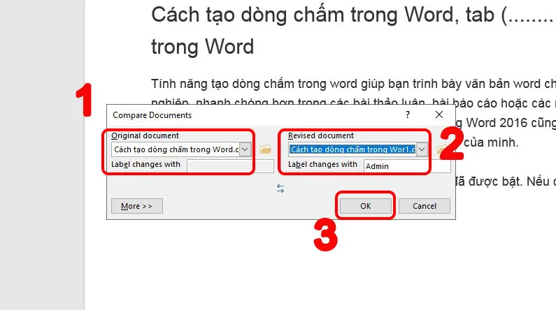 So sánh bằng công cụ Compare trên Word - Bước 2