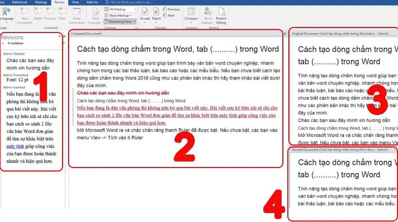 So sánh bằng công cụ Compare trên Word - Bước 3