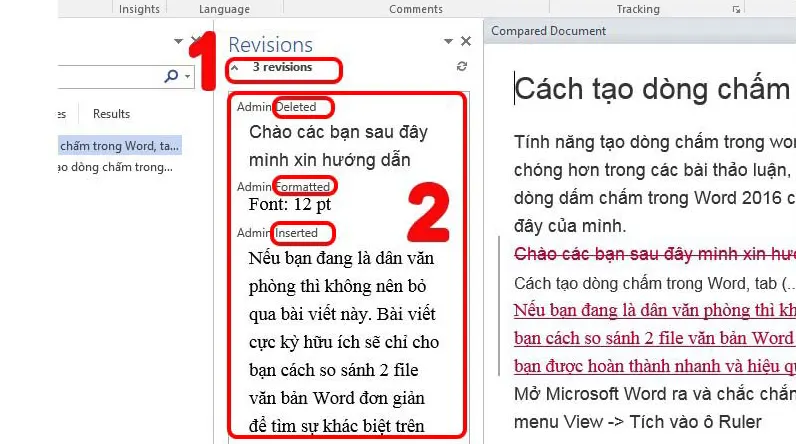 So sánh bằng công cụ Compare trên Word - Bước 4