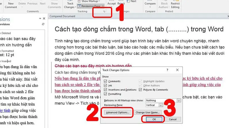 So sánh bằng công cụ Compare trên Word - Bước 7